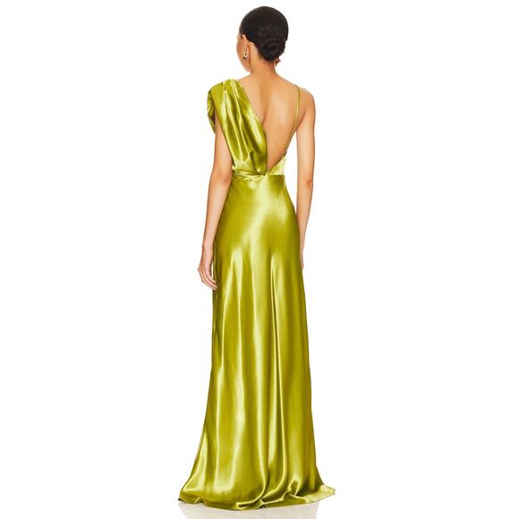 House of Harlow 1960 Antonia Gown Satin Off Shoulder Formal Evening Green Size M - Picture 3 of 13